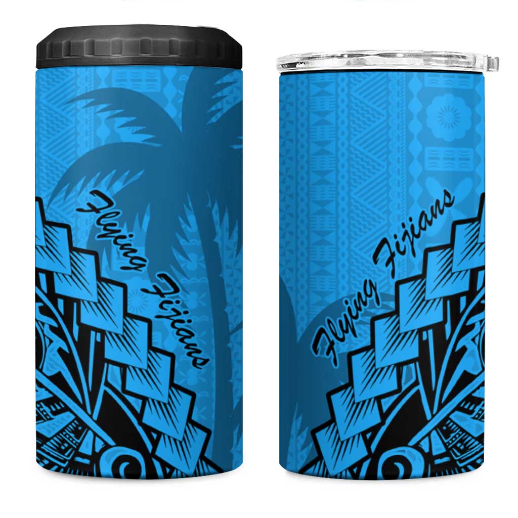 Blue Fiji Rugby 4 in 1 Can Cooler Tumbler Kaiviti Fijian Tribal World Cup