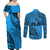 Fiji Rugby Couples Matching Off Shoulder Maxi Dress and Long Sleeve Button Shirt Kaiviti Fijian Tribal World Cup Blue No1 LT9 - Polynesian Pride