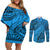 Fiji Rugby Couples Matching Off Shoulder Short Dress and Long Sleeve Button Shirt Kaiviti Fijian Tribal World Cup Blue No1 LT9 Blue - Polynesian Pride