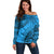 Fiji Rugby Off Shoulder Sweater Kaiviti Fijian Tribal World Cup Blue No1 LT9 Women Blue - Polynesian Pride