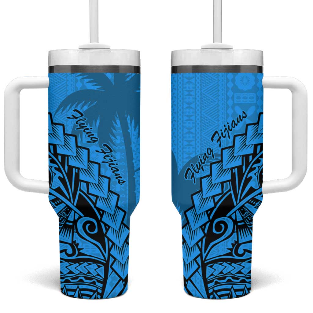 Blue Fiji Rugby Tumbler With Handle Kaiviti Fijian Tribal World Cup