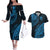 Custom Fiji Rugby Couples Matching Off The Shoulder Long Sleeve Dress and Hawaiian Shirt Kaiviti Fijian Tribal World Cup Blue No2 LT9 Blue - Polynesian Pride