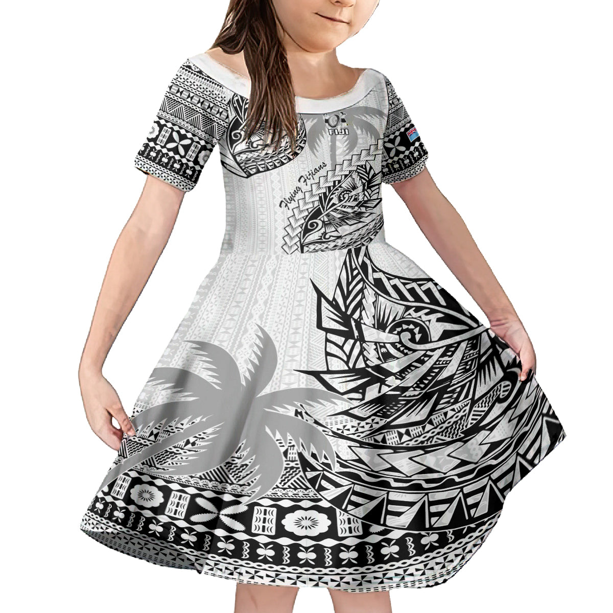 Fiji Rugby Kid Short Sleeve Dress Kaiviti Fijian Tribal World Cup White LT9 KID White - Polynesian Pride