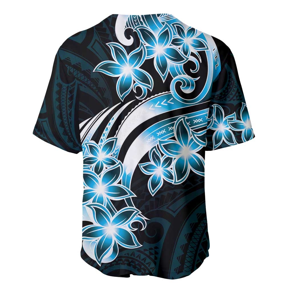 Plumeria Tribal Tattoo Baseball Jersey Blue Polynesian Pattern LT9 - Polynesian Pride