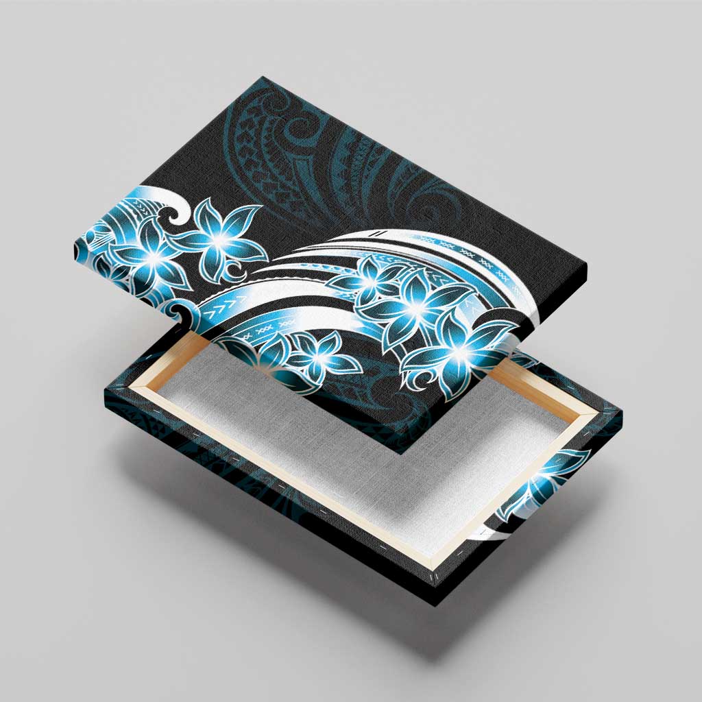 Plumeria Tribal Tattoo Canvas Wall Art Blue Polynesian Pattern LT9 - Polynesian Pride