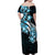 Plumeria Tribal Tattoo Family Matching Off Shoulder Maxi Dress and Hawaiian Shirt Blue Polynesian Pattern