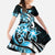 Plumeria Tribal Tattoo Family Matching Short Sleeve Bodycon Dress and Hawaiian Shirt Blue Polynesian Pattern