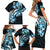 Plumeria Tribal Tattoo Family Matching Short Sleeve Bodycon Dress and Hawaiian Shirt Blue Polynesian Pattern