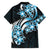 Plumeria Tribal Tattoo Family Matching Short Sleeve Bodycon Dress and Hawaiian Shirt Blue Polynesian Pattern