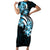 Plumeria Tribal Tattoo Family Matching Short Sleeve Bodycon Dress and Hawaiian Shirt Blue Polynesian Pattern