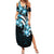 Plumeria Tribal Tattoo Family Matching Summer Maxi Dress and Hawaiian Shirt Blue Polynesian Pattern