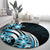 Plumeria Tribal Tattoo Round Carpet Blue Polynesian Pattern