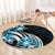 Plumeria Tribal Tattoo Round Carpet Blue Polynesian Pattern