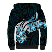 Plumeria Tribal Tattoo Sherpa Hoodie Blue Polynesian Pattern LT9 - Polynesian Pride
