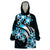 Plumeria Tribal Tattoo Wearable Blanket Hoodie Blue Polynesian Pattern