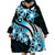 Plumeria Tribal Tattoo Wearable Blanket Hoodie Blue Polynesian Pattern