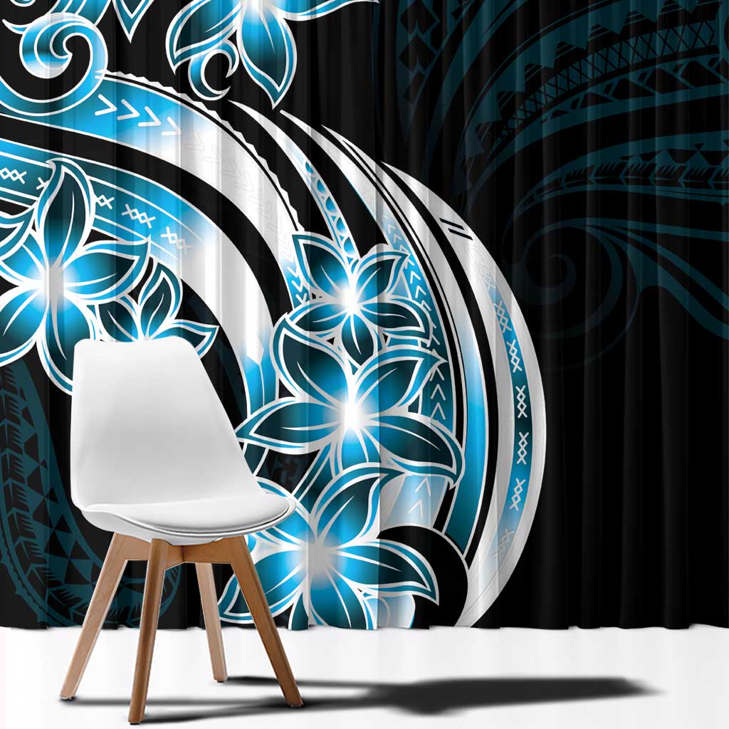 Plumeria Tribal Tattoo Window Curtain Blue Polynesian Pattern LT9 - Polynesian Pride