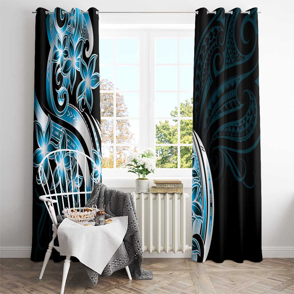 Plumeria Tribal Tattoo Window Curtain Blue Polynesian Pattern LT9 - Polynesian Pride