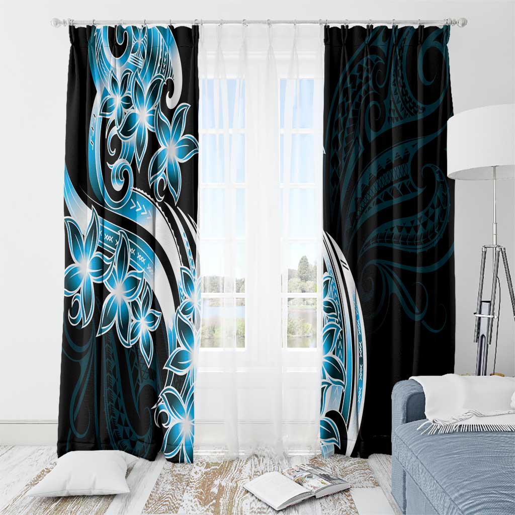 Plumeria Tribal Tattoo Window Curtain Blue Polynesian Pattern LT9 - Polynesian Pride