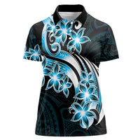 Plumeria Tribal Tattoo Women Polo Shirt Blue Polynesian Pattern LT9 Female Blue - Polynesian Pride