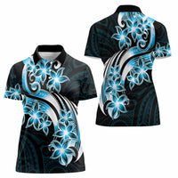 Plumeria Tribal Tattoo Women Polo Shirt Blue Polynesian Pattern LT9 - Polynesian Pride