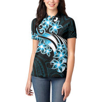 Plumeria Tribal Tattoo Women Polo Shirt Blue Polynesian Pattern LT9 - Polynesian Pride