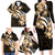 Plumeria Tribal Tattoo Family Matching Long Sleeve Bodycon Dress and Hawaiian Shirt Gold Polynesian Pattern