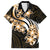 Plumeria Tribal Tattoo Family Matching Long Sleeve Bodycon Dress and Hawaiian Shirt Gold Polynesian Pattern