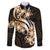 Plumeria Tribal Tattoo Family Matching Long Sleeve Bodycon Dress and Hawaiian Shirt Gold Polynesian Pattern