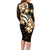 Plumeria Tribal Tattoo Family Matching Long Sleeve Bodycon Dress and Hawaiian Shirt Gold Polynesian Pattern