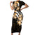 Plumeria Tribal Tattoo Family Matching Short Sleeve Bodycon Dress and Hawaiian Shirt Gold Polynesian Pattern