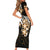 Plumeria Tribal Tattoo Family Matching Short Sleeve Bodycon Dress and Hawaiian Shirt Gold Polynesian Pattern