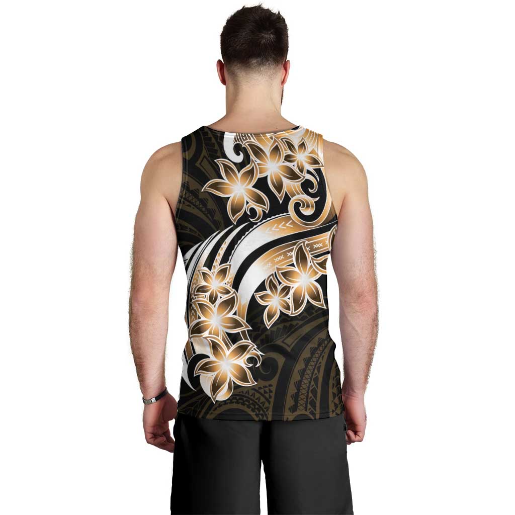 Plumeria Tribal Tattoo Men Tank Top Gold Polynesian Pattern LT9 - Polynesian Pride