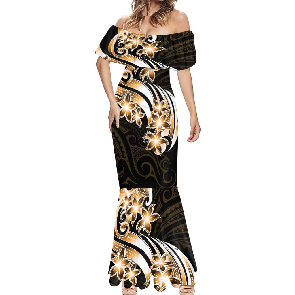 Plumeria Tribal Tattoo Mermaid Dress Gold Polynesian Pattern LT9 - Polynesian Pride