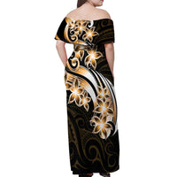 Plumeria Tribal Tattoo Off Shoulder Maxi Dress Gold Polynesian Pattern LT9 - Polynesian Pride