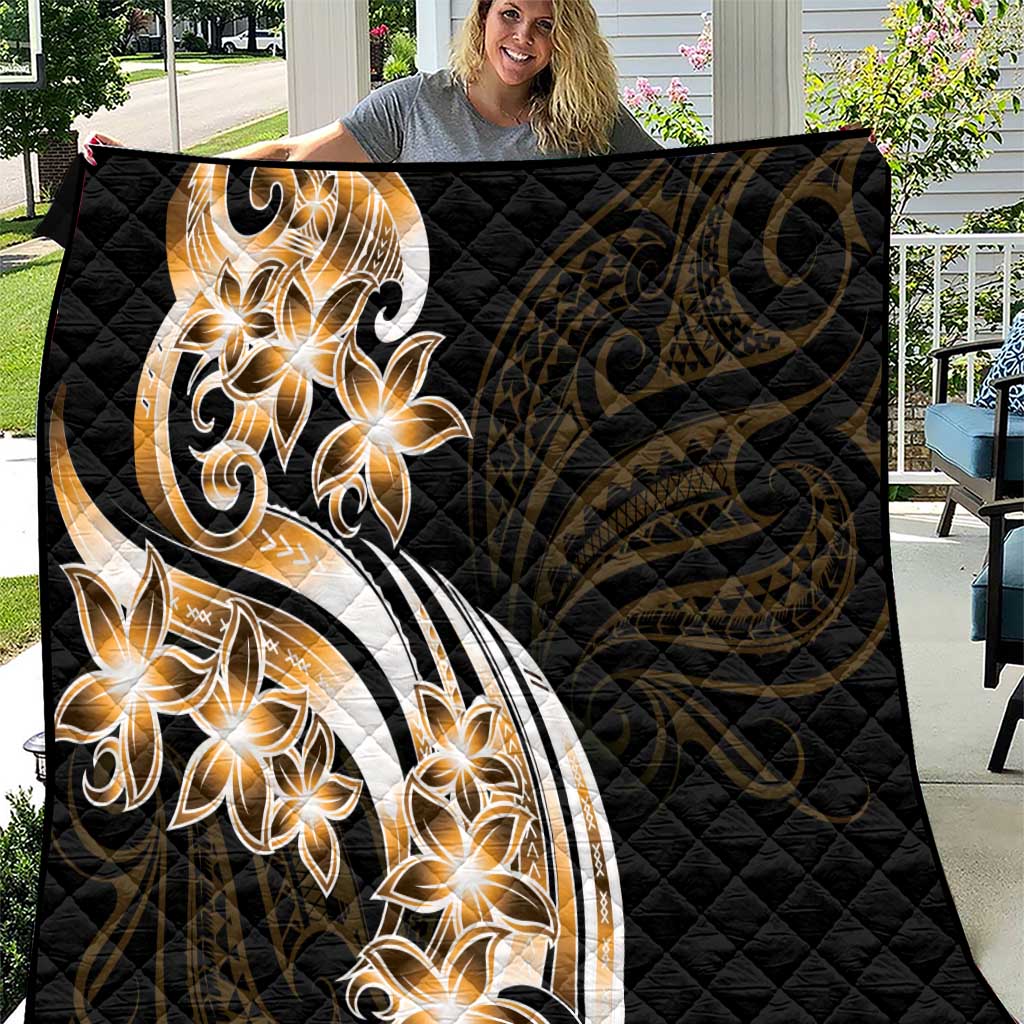 Plumeria Tribal Tattoo Quilt Gold Polynesian Pattern