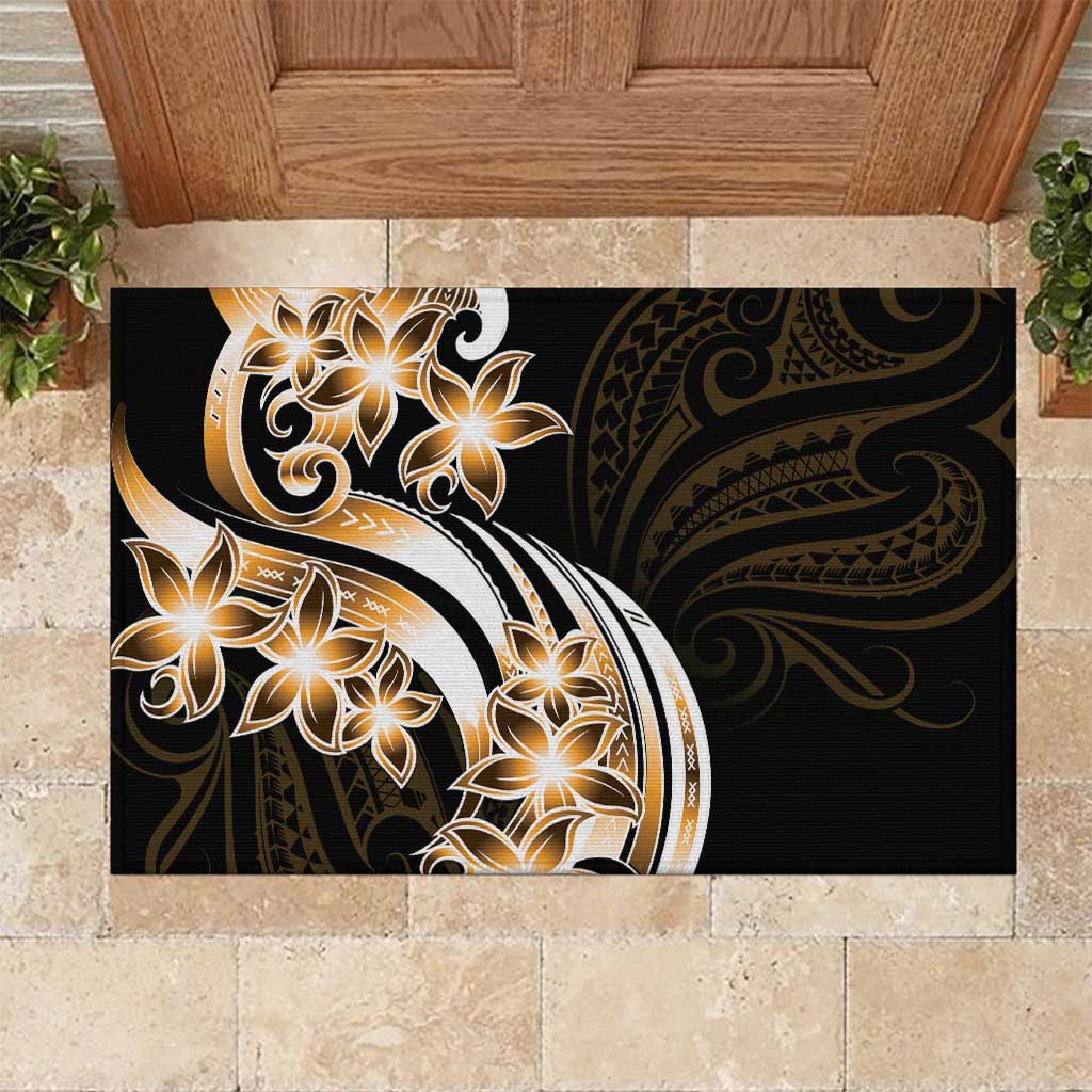Plumeria Tribal Tattoo Rubber Doormat Gold Polynesian Pattern LT9 Gold - Polynesian Pride