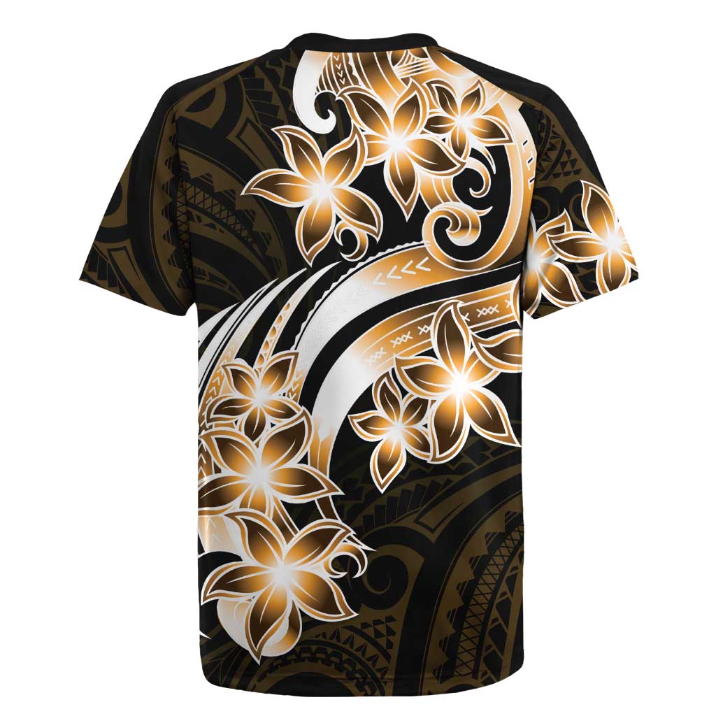Plumeria Tribal Tattoo Rugby Jersey Gold Polynesian Pattern LT9 - Polynesian Pride