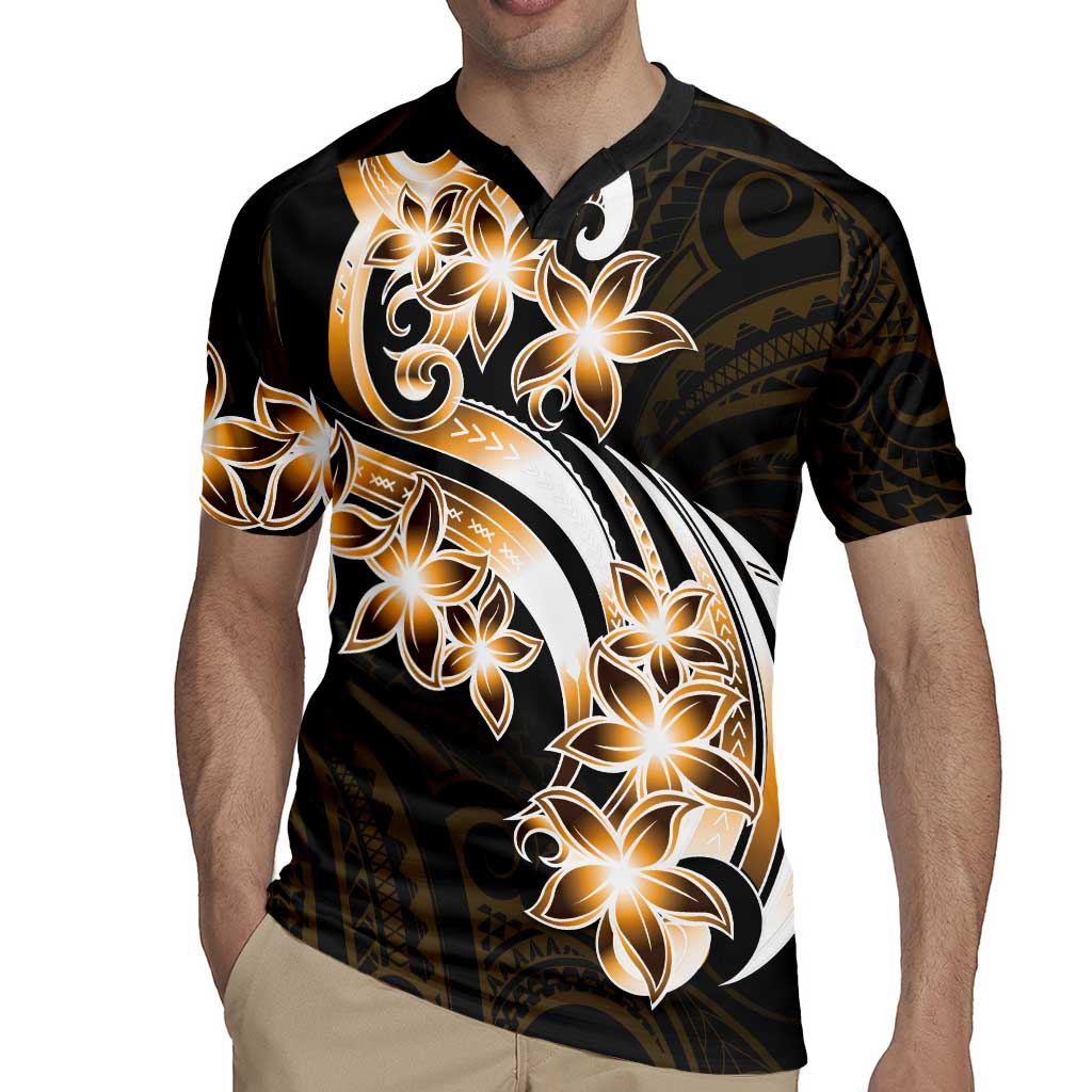 Plumeria Tribal Tattoo Rugby Jersey Gold Polynesian Pattern LT9 - Polynesian Pride