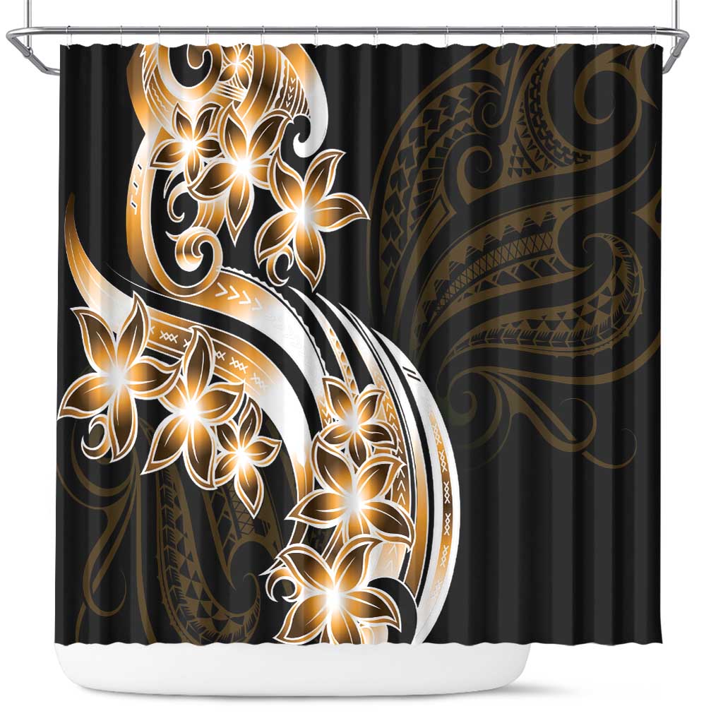 Plumeria Tribal Tattoo Shower Curtain Gold Polynesian Pattern