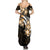 Plumeria Tribal Tattoo Summer Maxi Dress Gold Polynesian Pattern