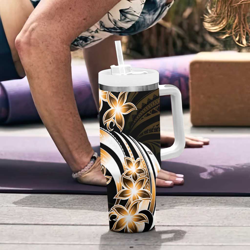 Plumeria Tribal Tattoo Tumbler With Handle Gold Polynesian Pattern LT9 - Polynesian Pride