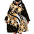 Plumeria Tribal Tattoo Wearable Blanket Hoodie Gold Polynesian Pattern