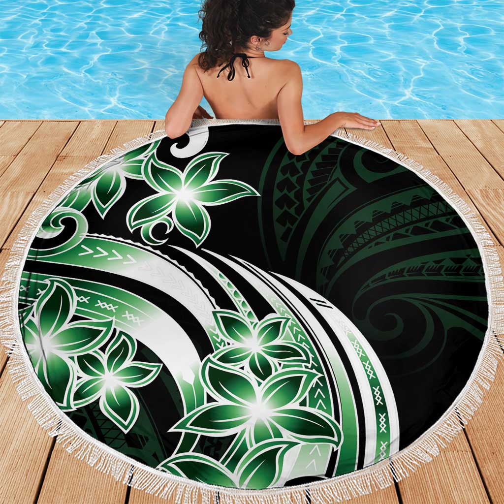 Plumeria Tribal Tattoo Beach Blanket Green Polynesian Pattern LT9 - Polynesian Pride