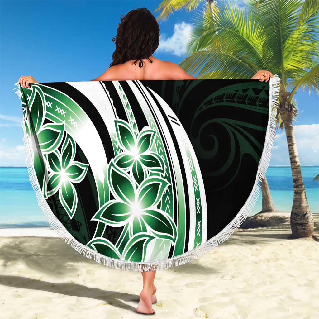 Plumeria Tribal Tattoo Beach Blanket Green Polynesian Pattern LT9 - Polynesian Pride