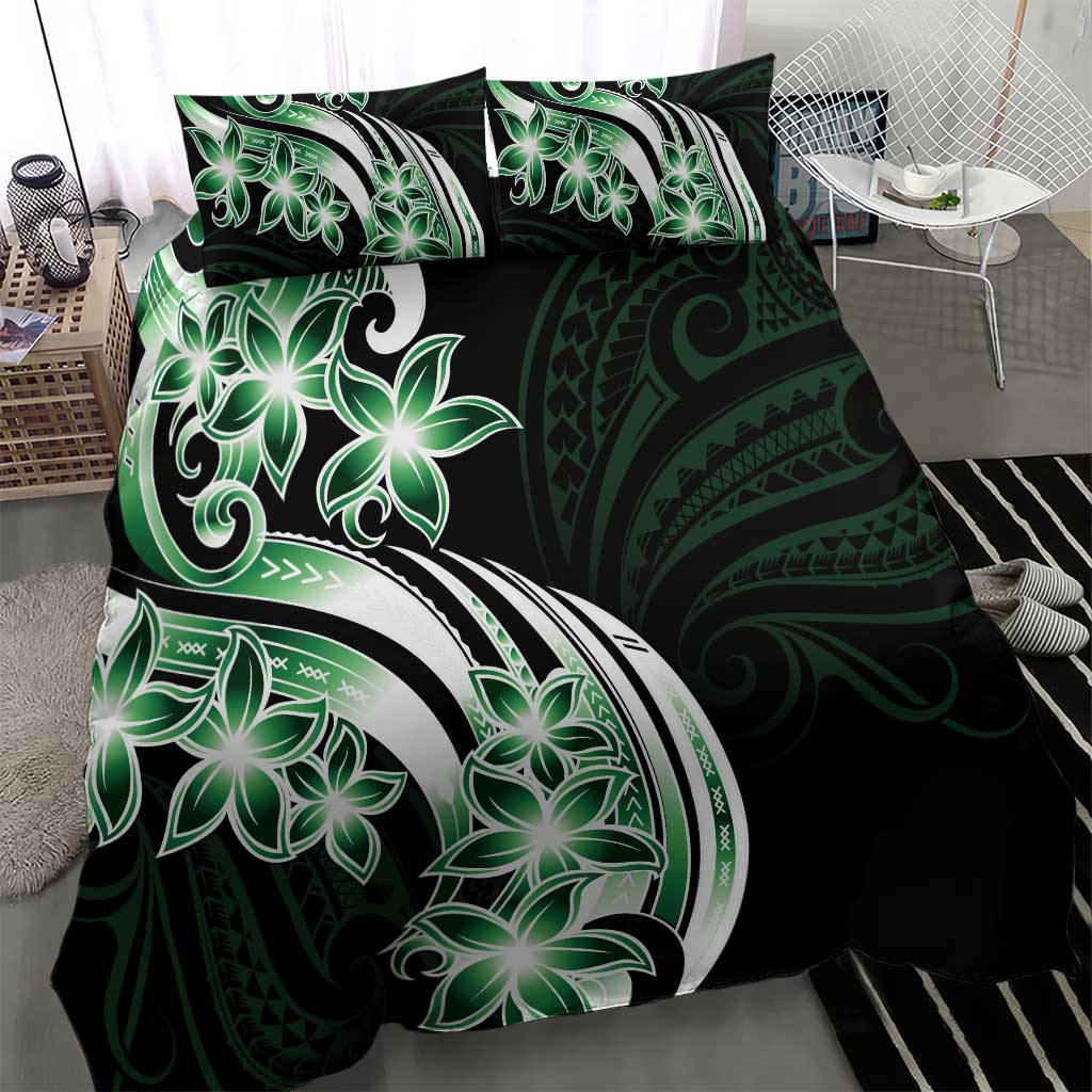 Plumeria Tribal Tattoo Bedding Set Green Polynesian Pattern LT9 - Polynesian Pride
