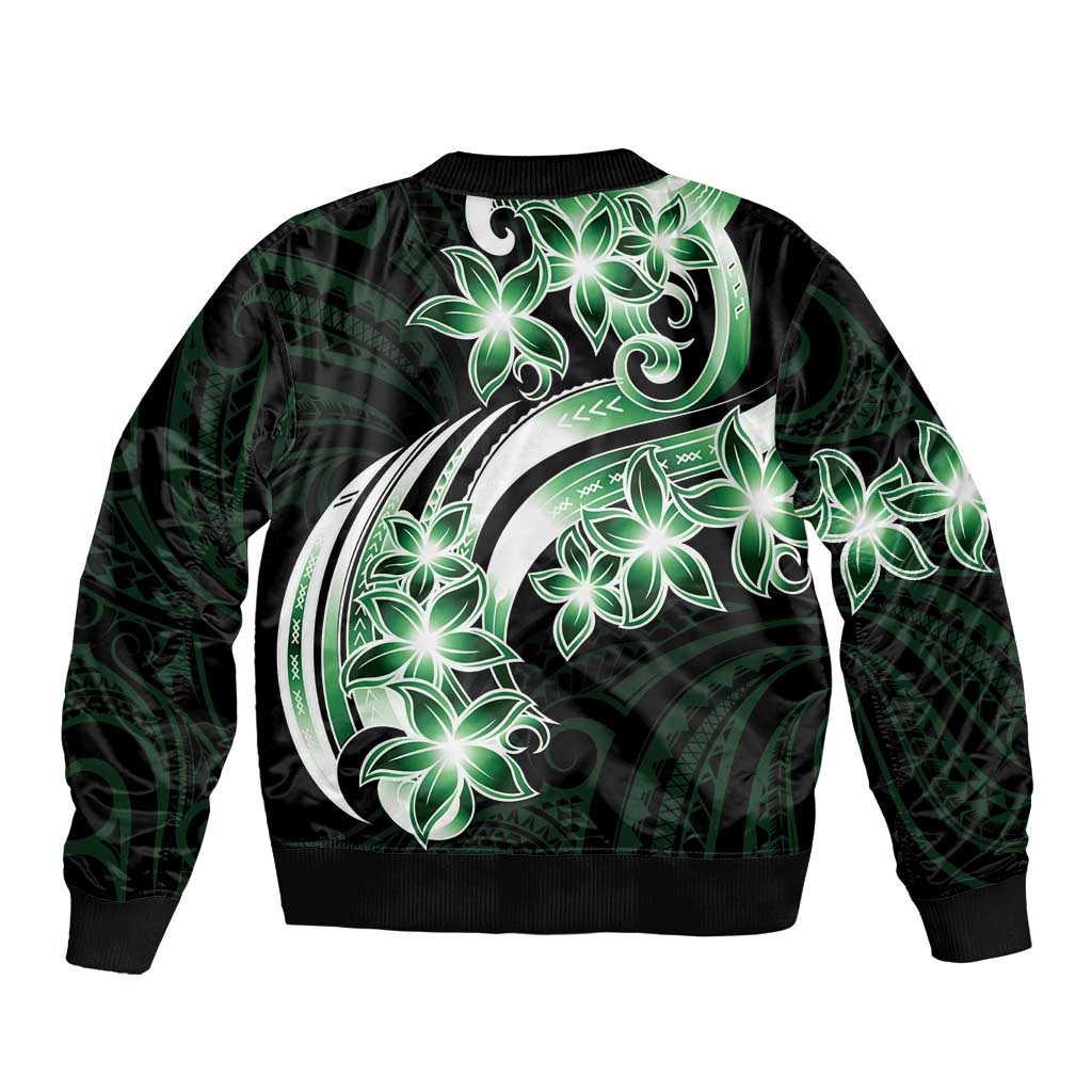 Plumeria Tribal Tattoo Bomber Jacket Green Polynesian Pattern LT9 - Polynesian Pride