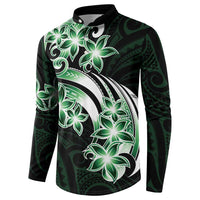 Plumeria Tribal Tattoo Button Sweatshirt Green Polynesian Pattern LT9 - Polynesian Pride