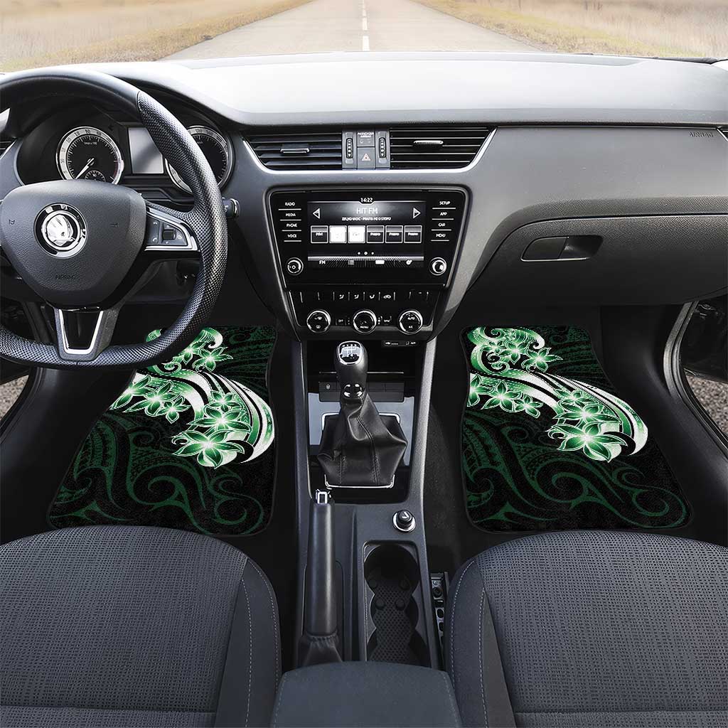 Plumeria Tribal Tattoo Car Mats Green Polynesian Pattern LT9 Set 2pcs - Front Green - Polynesian Pride