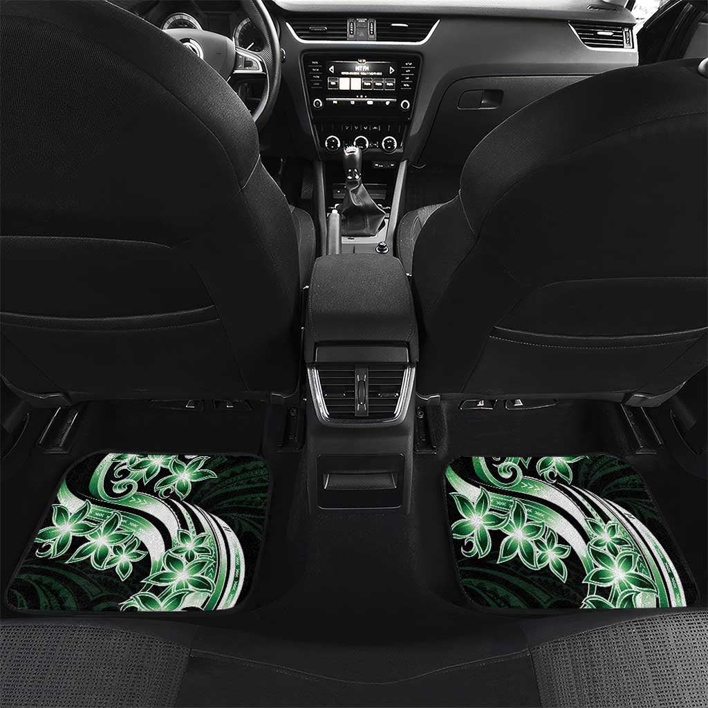 Plumeria Tribal Tattoo Car Mats Green Polynesian Pattern LT9 Set 2pcs - Back Green - Polynesian Pride